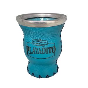 Hovedbilde Playadito gourd glass LYS BLÅ + steel ring, leather